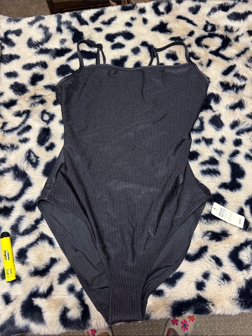 aerie Black Ribbed One-Piece Swimsuit